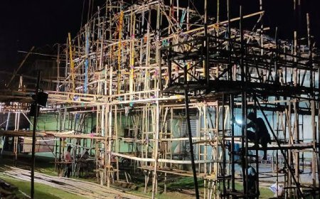 दुर्गा पूजा की तैयारियां जोरों पर, ड्रमंडगंज में भव्य पूजा पण्डाल का निर्माण शुरू