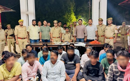 भदोही में पुलिस की बड़ी कार्रवाई: NRS वेडिंग लॉन में जुए के अड्डे पर छापा, 19 जुआरी गिरफ्तार, ₹2.11 लाख नकद बरामद
